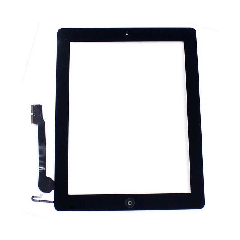 iPad 4 : Complet : Vitre tactile noire avec bouton home, adhésifs