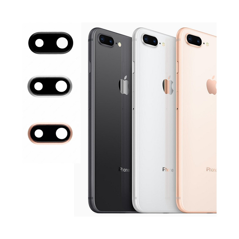 iPhone 8 Plus : Lentille + bague métal noire de protection appareil photo arrière