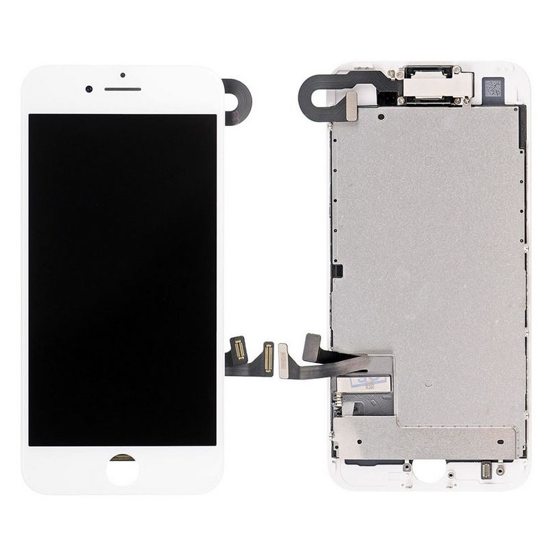 iPhone 7 : Complet Ecran blanc (LCD + vitre tactile + Caméra avant + Ecouteur + Nappe assemblés)