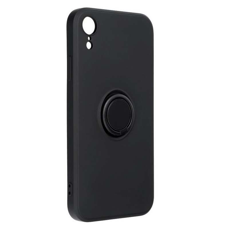 iPhone XR : Coque silicone renforcée noire avec anneau aimanté