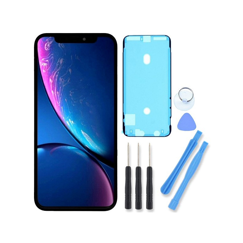 iPhone XR : kit de réparation vitre écran LuxView + joint adhésif + outils