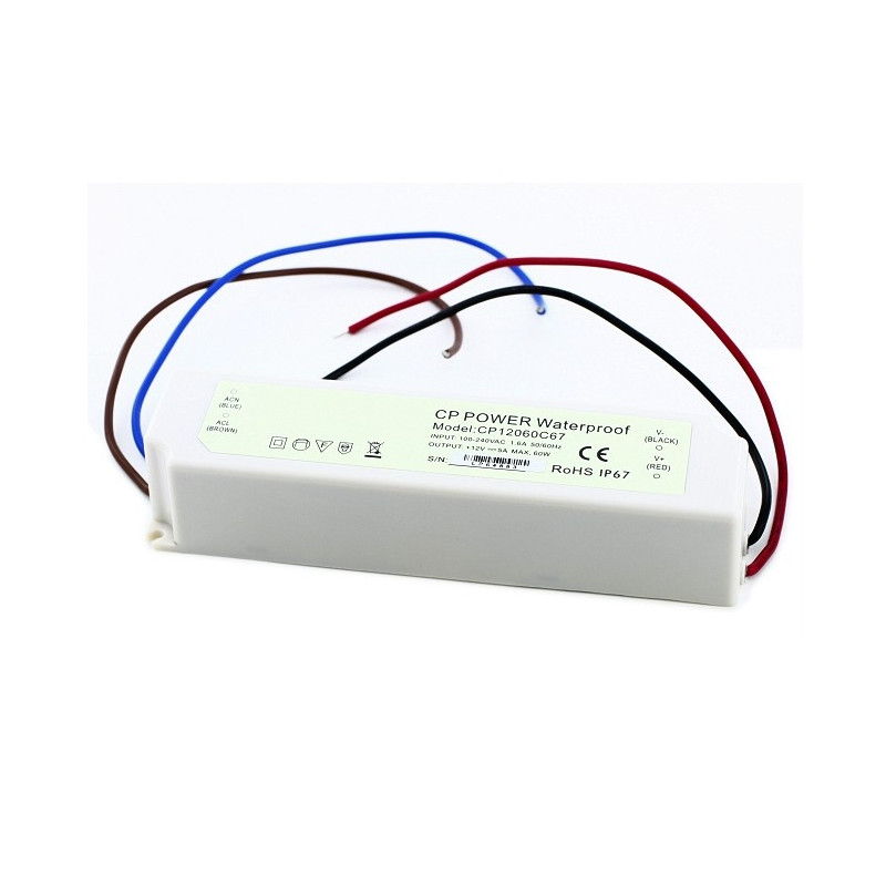 transformateur pour ruban LED - 12V 60W - IP67