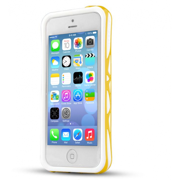 IPhone 5C : Bumper ITSKINS à double protection Blanc / Jaune AVANT