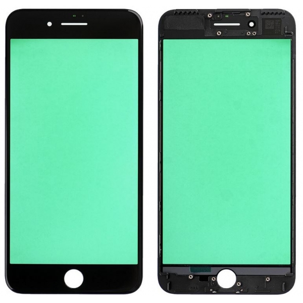 Vitre châssis iPhone 7 Plus Noir collé assemblé contour bezel plastique