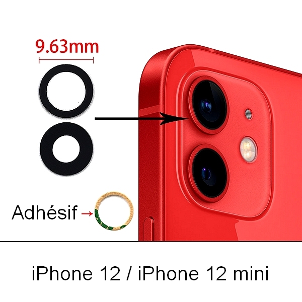 Lentille caméra arrière en verre avec adhésif iPhone 12 / 12 mini