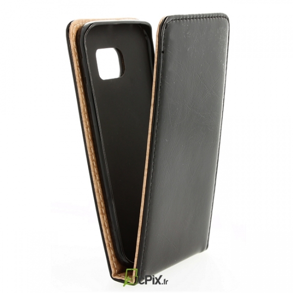 Galaxy S6 Edge : Etui rabat noir simili cuir - accessoire